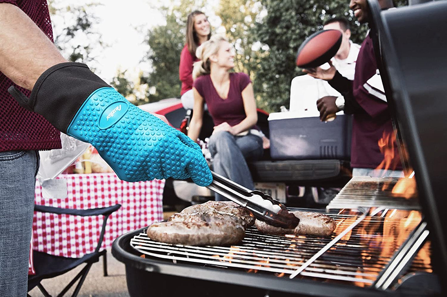 Silicone Cooking Gloves, Grilling Gloves, Heat Resistant Gloves BBQ Kitchen Silicone Oven Mitts, Long Waterproof Non-Slip Potholder for Barbecue, Cooking, Baking