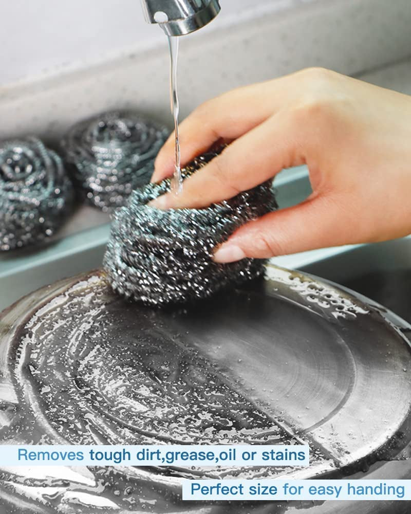 12Pcs Scourer Steel Wool Scrubber - Steel Wool for Cleaning Dishes Pans Pots Ovens Grills Stainless Steel Scrubber for Kitchen Sinks Cleaning Steel Wool Pads Metal Scrubber 12 Pack