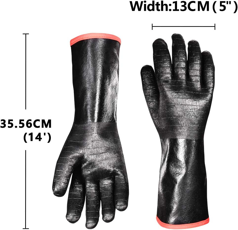 BBQ Gloves, 1 Pair, 1292℉ Heat Resistant Grilling Oven Gloves, Fire & Oil Resistant Waterproof Kitchen Mitts Potholders for Cooking, Grill, Barbecue, Frying, Baking, 14 Inch