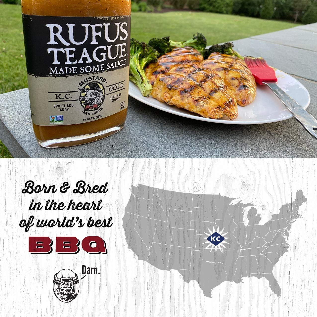 Rufus Teague - KC Gold BBQ Sauce - Premium Mustard Barbecue Sauce - 14.25 Oz Bottles - 2 Pack