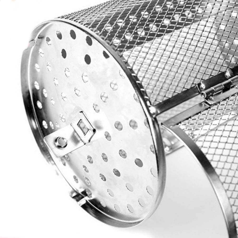 GEZICHTA BBQ Grill Roaster,Stainless Steel Grilled Cage,Bbq Rolling Grill Basket for Vegetables,Rotisserie Grill Peanut Beans French Fries Basket,Silver Grilling Accessories(22 * 11.7 Cm)