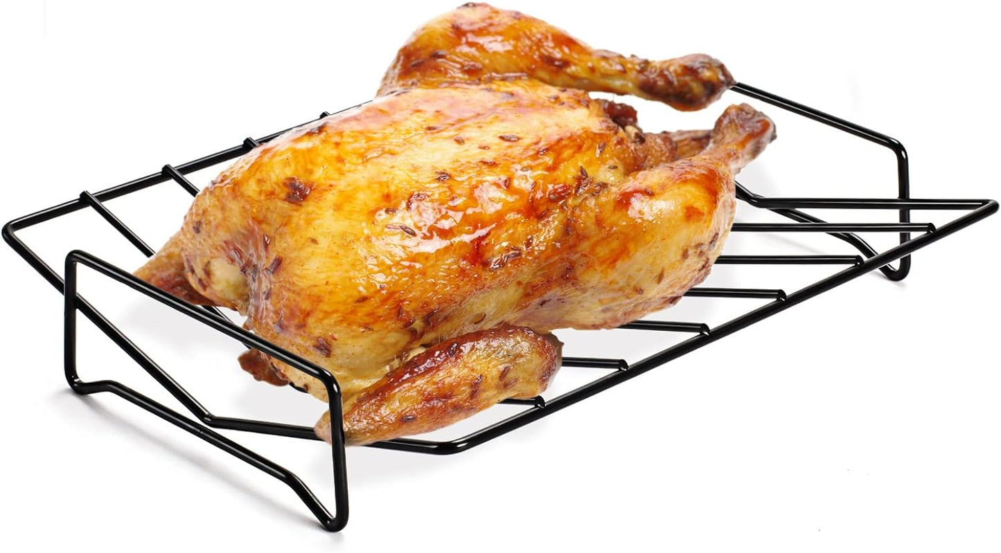 Rib Racks for Grilling and Smoking,Turkey Roasting Rack,Can Be Used on Both Sides 12×10" Black