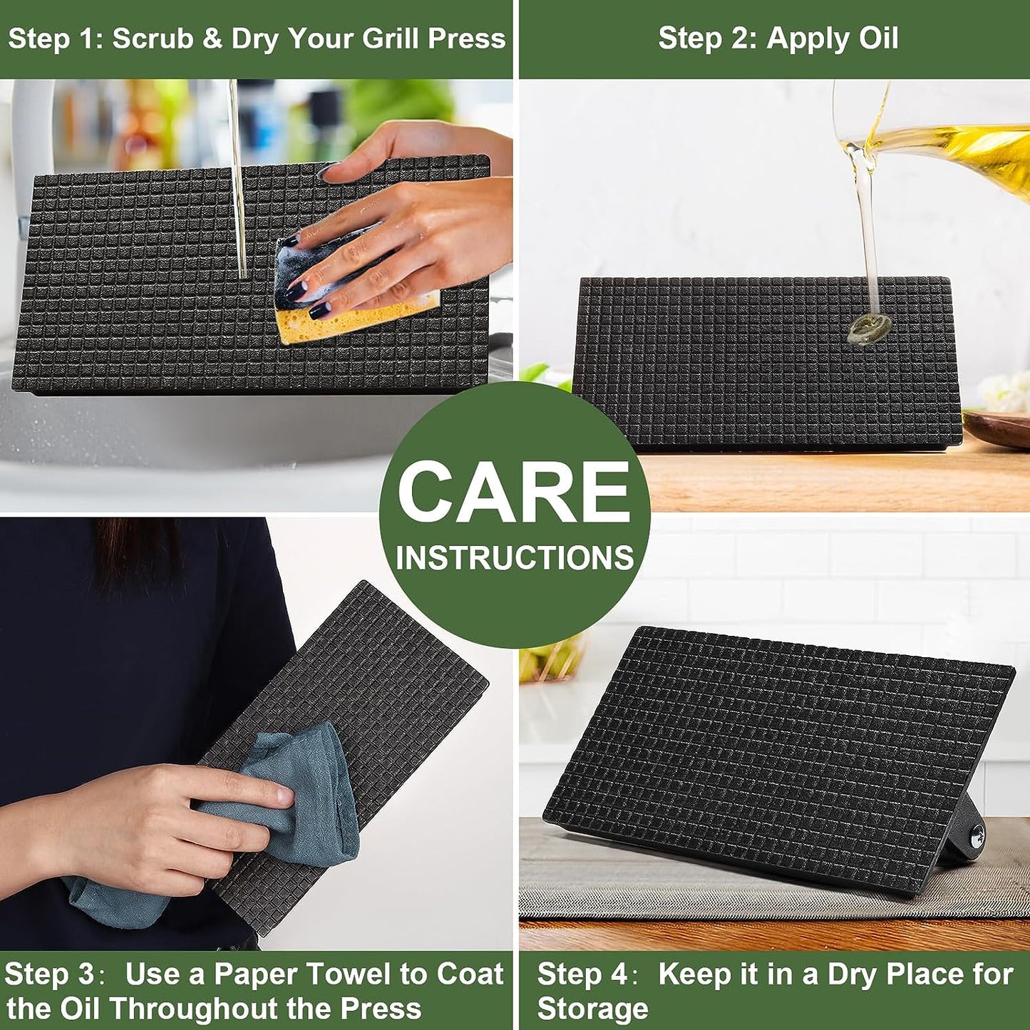 EWFEN Burger Press, 7" round & 8.2"X4.3" Rectangle Heavy-Duty Cast Iron Smash Bacon Press Meat Steak with Wood Handle for Griddle, Sandwich, Nonstick Pan