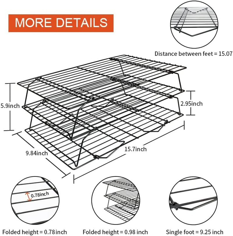 SCDGRW 3-Tier Stackable Cooling Racks, Stainless Steel Wire Rack Baking Rack Oven Rack Cookie Rack Oven Safe, Rust-Resistant Non-Stick Cooling Grilling for Baking, Cooking, Roasting 15”X 10"