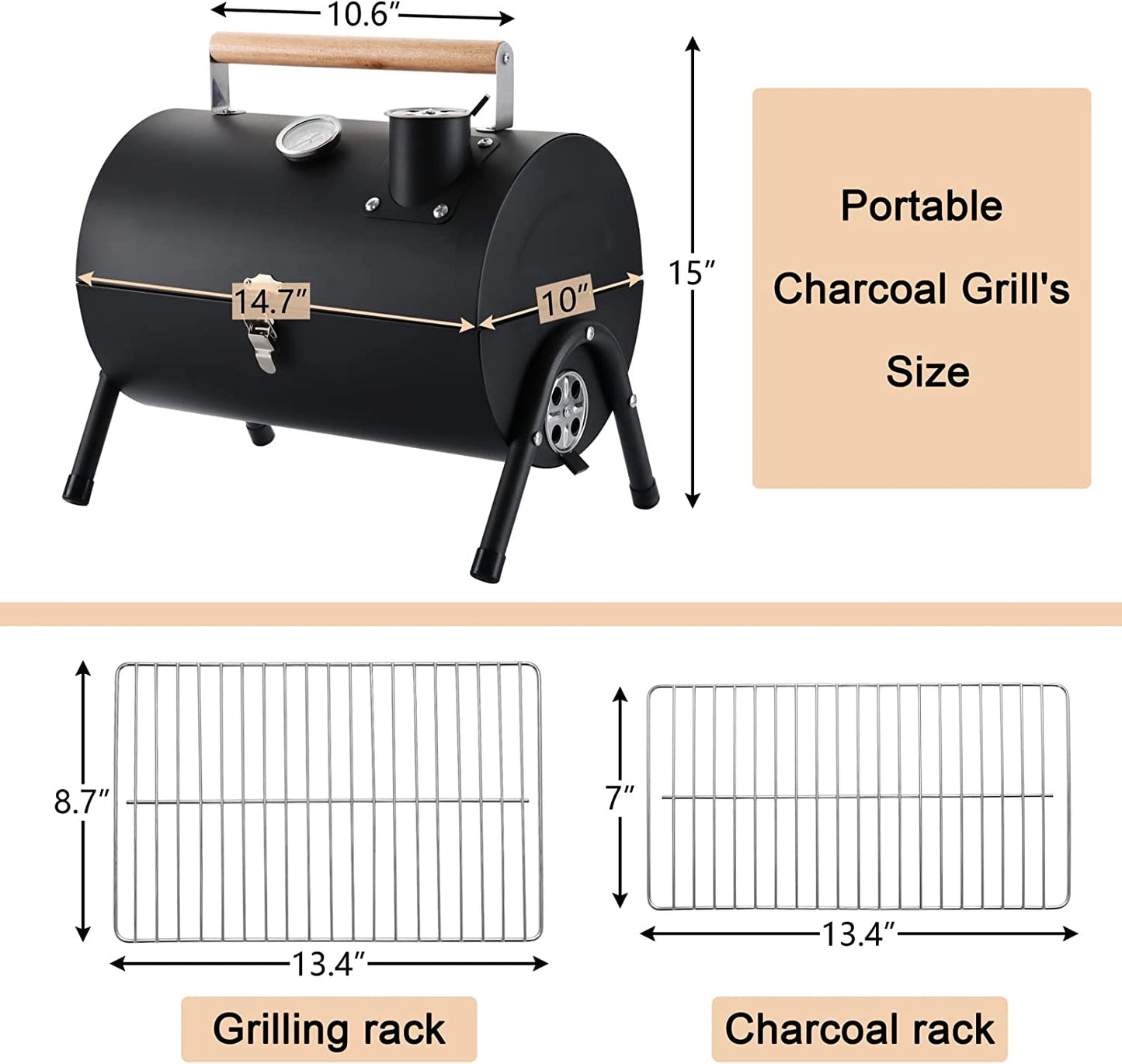 Portable Charcoal Grill, Hasteel Small Folding Outdoor Grill, Mini Black Barbecue Grill with Thermometer, Compact Tabletop BBQ Grill for Camping Picnic Backyard Patio, 116 Square Inches & Screwdriver