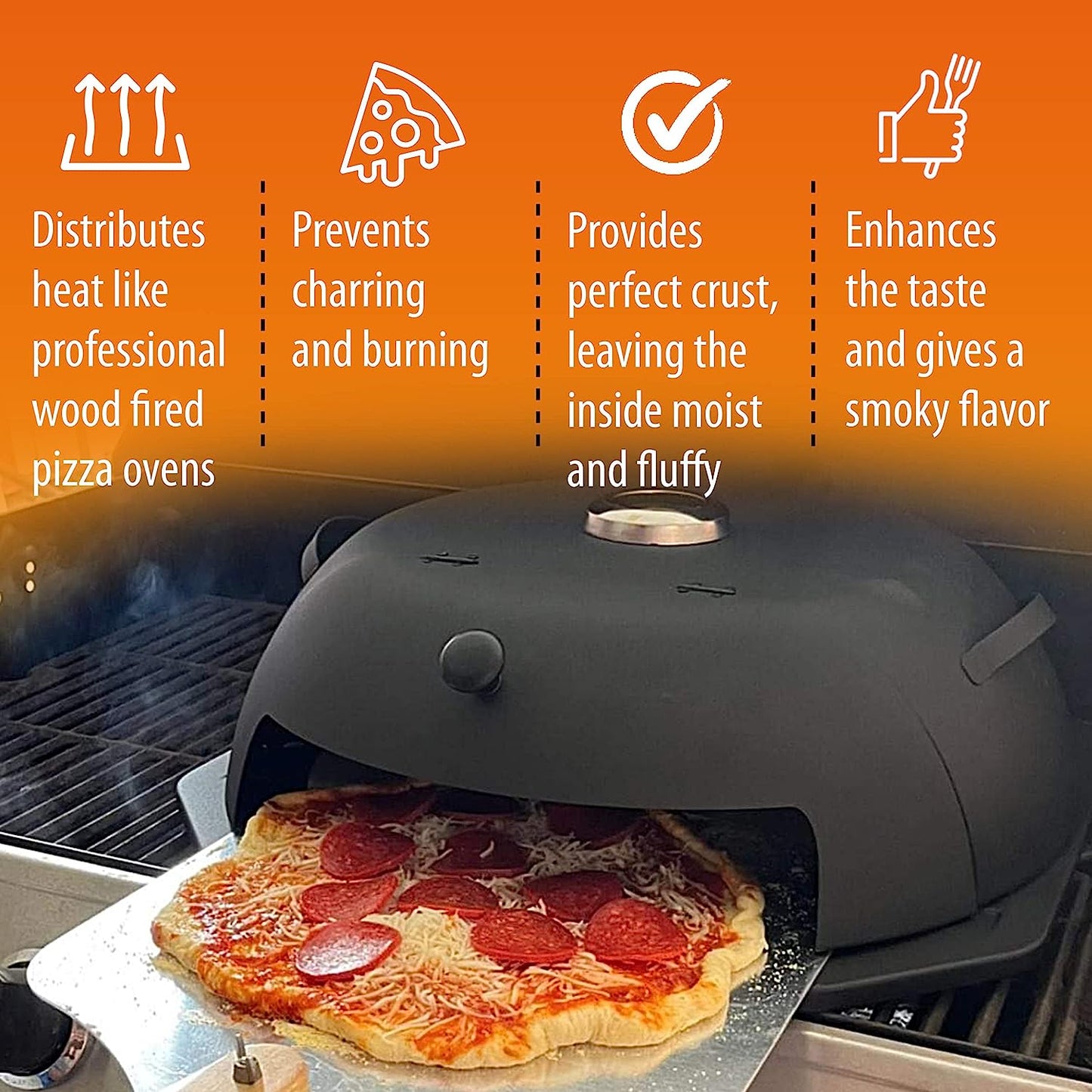 Geras Pizza Oven for Grill - Grill Top Pizza Maker for outside - Pizza Stone, Pizza Peel Kit - Outdoor Small Portable Backyard BBQ Pizzas Maker Charcoal Grill, Pellet, Propane Gas and Wood Fire