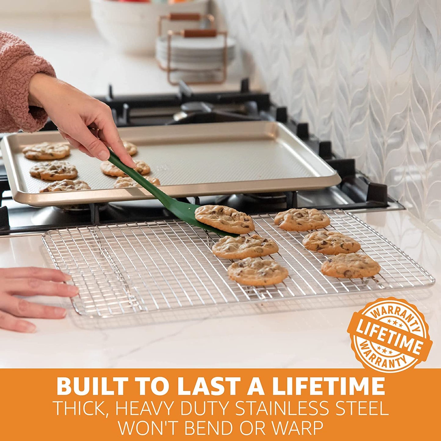 Priority Chef 18/8 Stainless Steel Cooling Rack, Heavy Duty Baking Rack for Oven Cooking, Fits Quarter Sheet Pan, Wire Rack for Cooking, Bacon, Cookie Cooling Rack, 8.5" X 12"