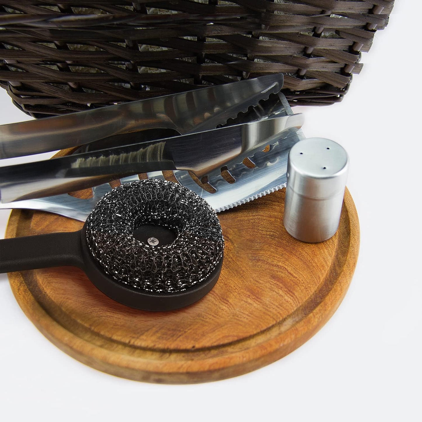 18" Long Handle Grill Brush with Replaceable Head - Safe Bristle Free Stainless Steel BBQ Cleaner with Heavy Duty Scrubber Pad, Grill Accessories Steel Wool Scrubbers for Porcelain Gas Charcoal Grill