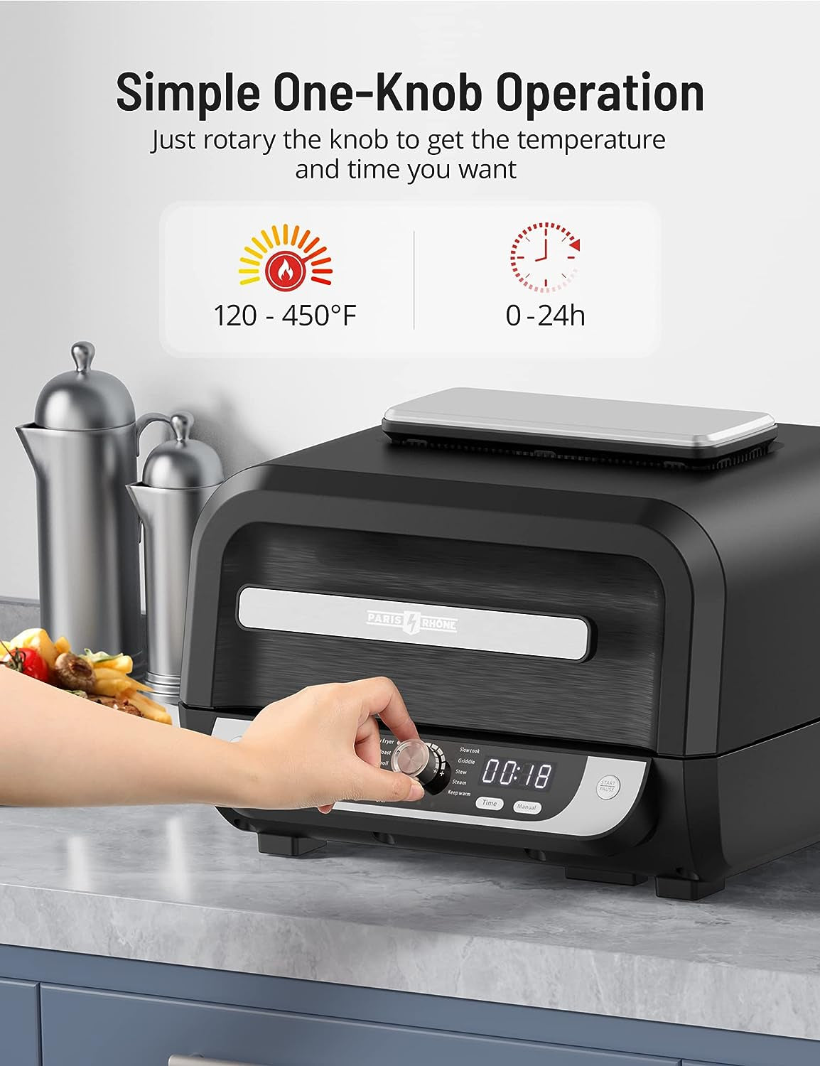 Smokeless Indoor Grill with Air Fryer, Electric Air Fryer Grill Combo, 12-In-1 for Grill, Griddle, Slow Cook, Broil, Bake, Crisp, Roast, Dehydrate, Dual Heating Elements, Easy Knob Control