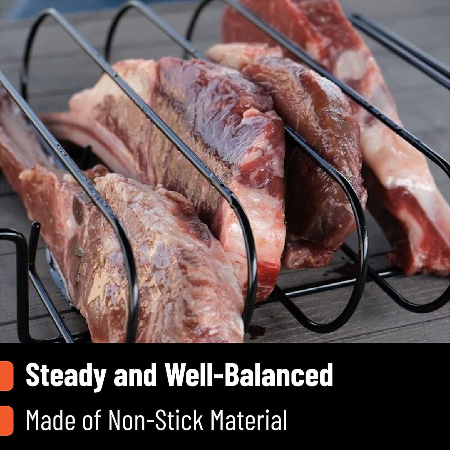 UNCO- Stainless Steel Rib Rack, Holds up to 4 Full Racks of Ribs for Smoking, Smoker Rack for Grilling, Nonstick BBQ Rib Rack Stand Holder