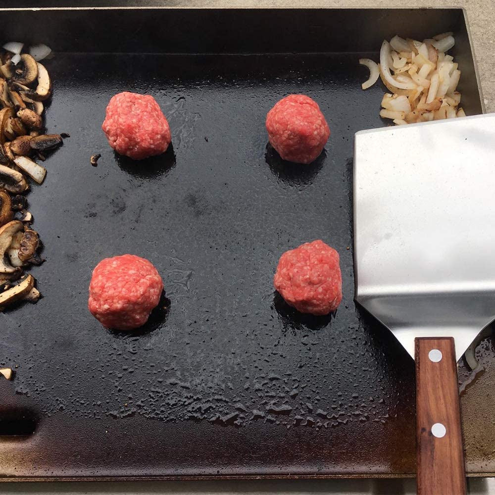 Stainless Steel Griddle Hamburger Spatula with Strong Wooden Handle, 13.5 X 5 Inches, Heavy Duty Spatula Turner with a Hook, Great for Pancake Flipper, Fish, Eggs, Burgers, Omelet and More