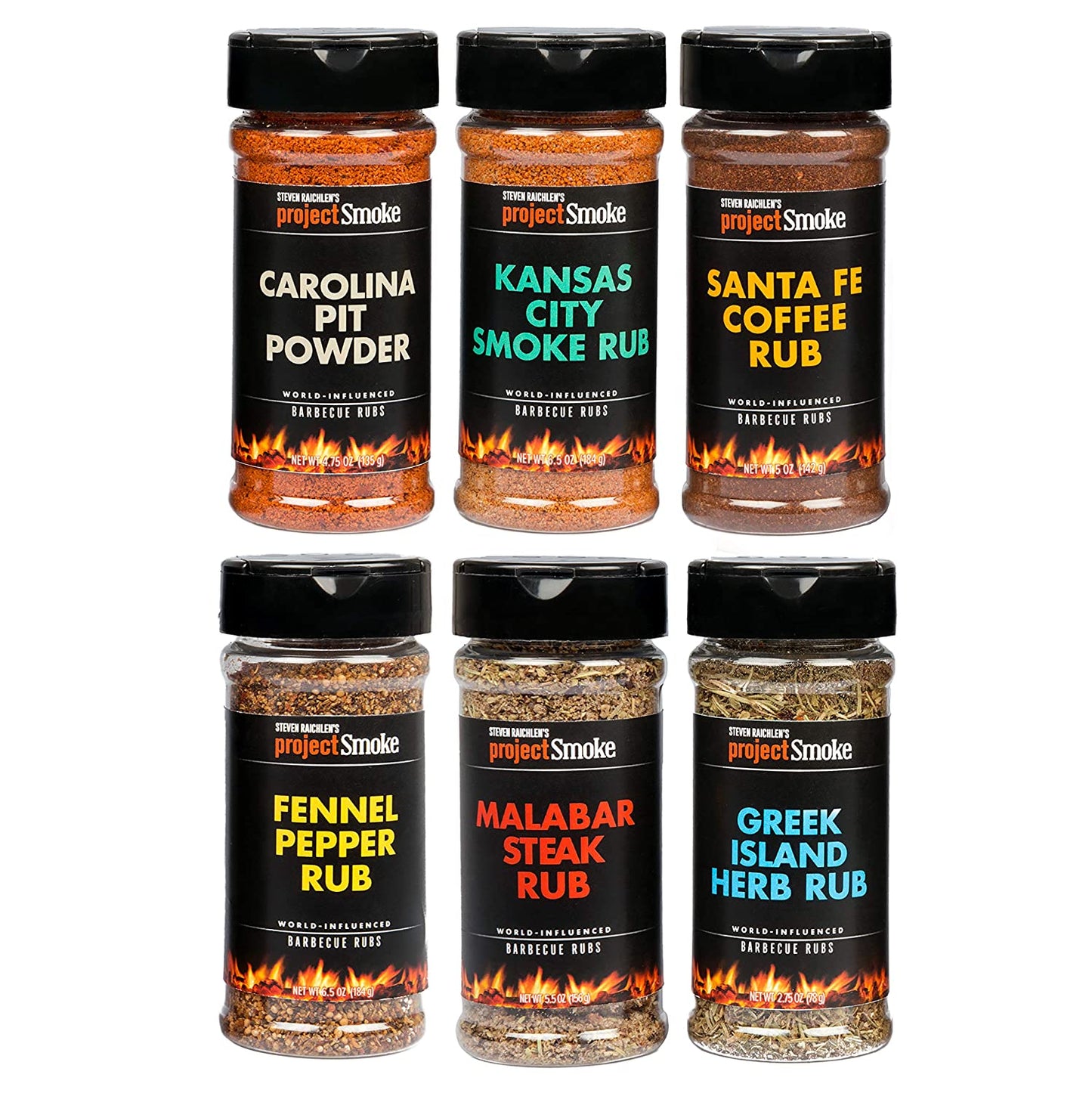 STEVEN RAICHLEN'S Project Smoke BBQ Spice Rub Seasoning Combo Pack - 6 Pack World Wide Barbeque