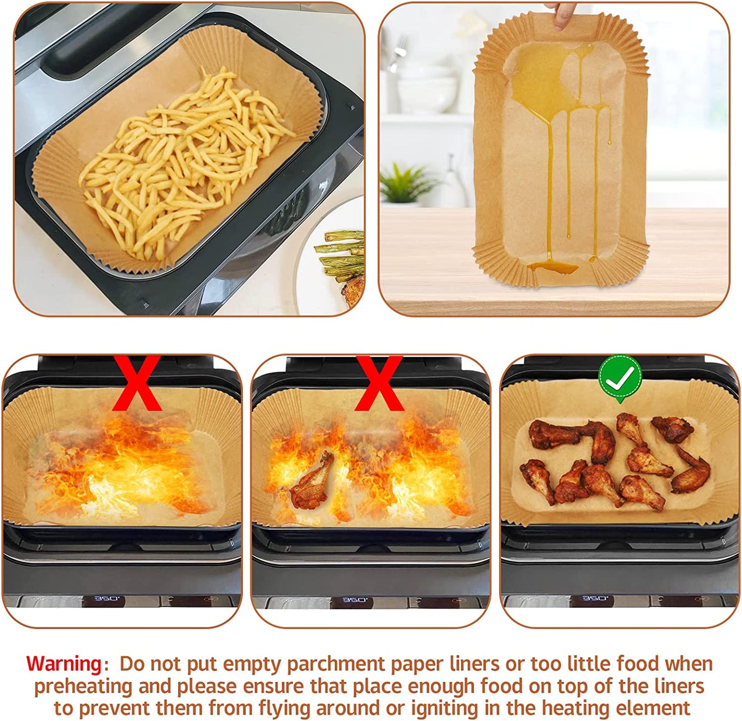 Air Fryer Liners for Ninja Smart Xl Air Fryer,125Pcs Air Fryer Disposable Paper Liner for Ninja FG551 6-In-1 Grill Air Fryer Parchment Liners Rectangular for Ninja Foodi Air Fryer Accessories Baking
