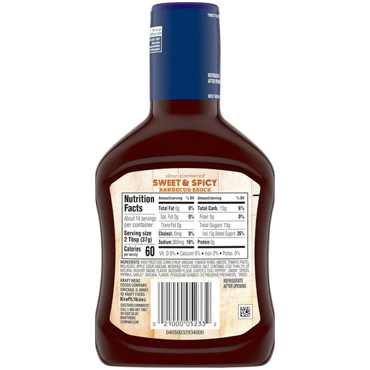 Kraft Sweet & Spicy Slow-Simmered BBQ Barbecue Sauce (18 Oz Bottle)