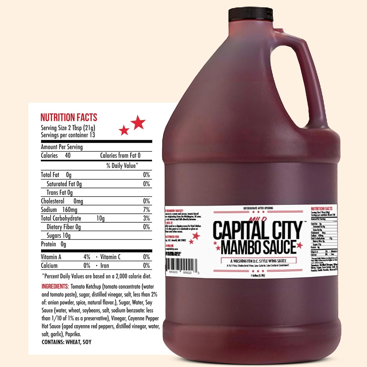 Capital City Mambo Sauce - Mild Recipe | Washington DC Wing Sauces | Perfect Condiment Topping for Wings, Chicken, Pork, Beef, Seafood, Burgers, Rice or Noodles | 128 Fl Oz (1 Gallon)