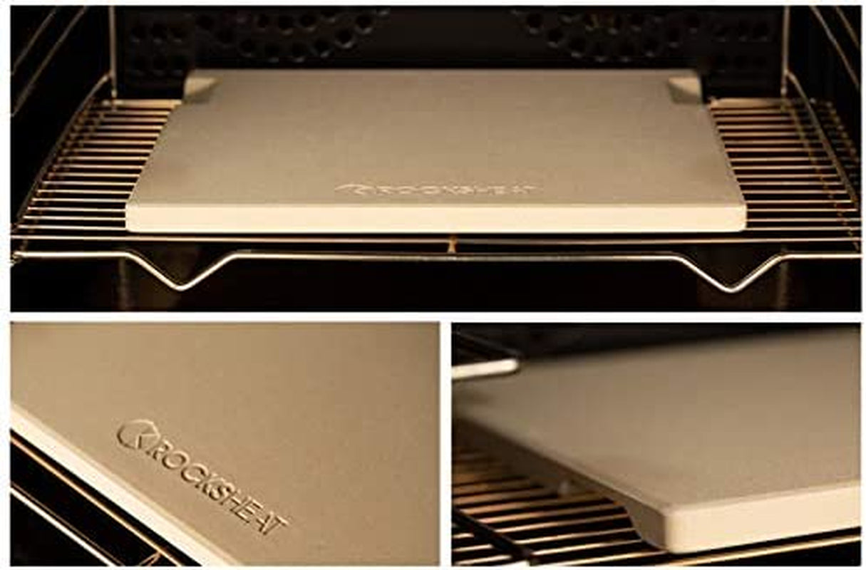 Pizza Stone Baking & Grilling Stone, Perfect for Oven, BBQ and Grill. Innovative Double - Faced Built - in 4 Handles Design (12" X 12" X 0.6" Rectangular)