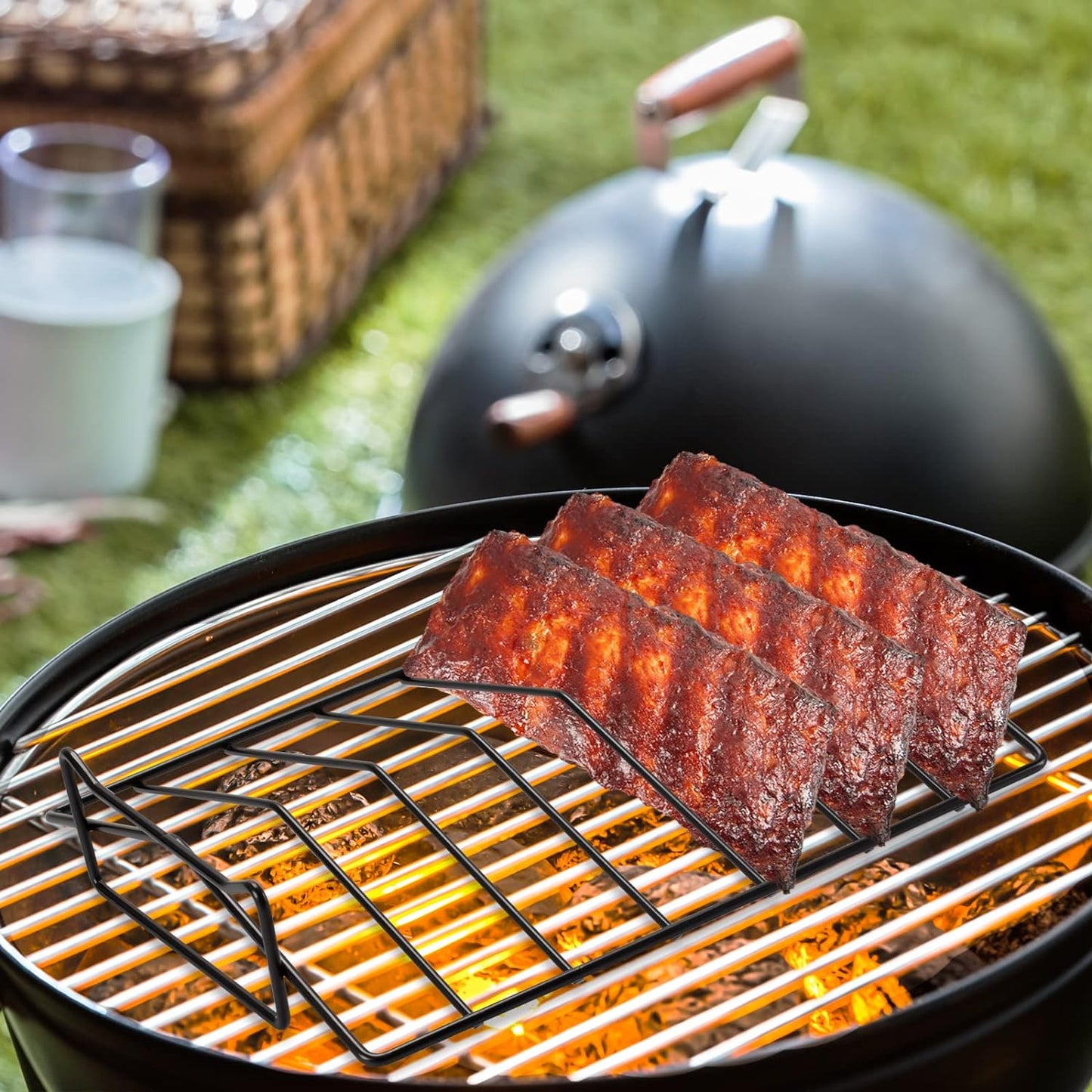 Rib Racks for Grilling and Smoking,Turkey Roasting Rack,Can Be Used on Both Sides 12×10" Black