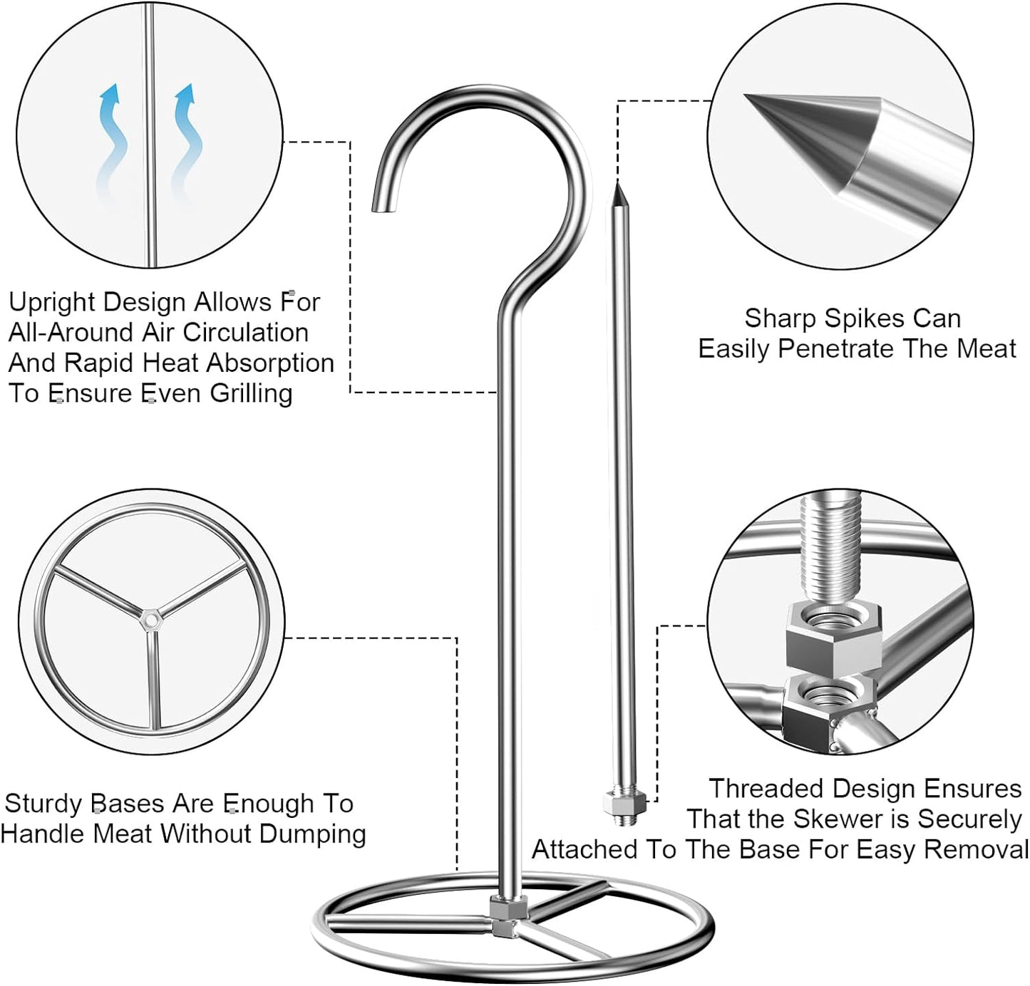 Vertical Skewer Set, BBQ Spike & Poultry Hanger Set for Weber, Pit Barrel, Big Green Egg, Charbroil, Traeger, Turkey Fryer Rack Hook for Deep Fryer Turkey Holder, BBQ Grills & Ovens, Stainless Steel