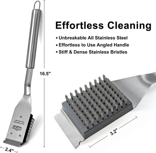 Grill Brush and Scraper, Wire BBQ Grill Brush for Outdoor Grill, 16.5” Grill Cleaning Brush BBQ Grill Accessories, Safe Grill Cleaner Brush-Ideal Gift for Men/Dad BBQ Brush for Grill Cleaning