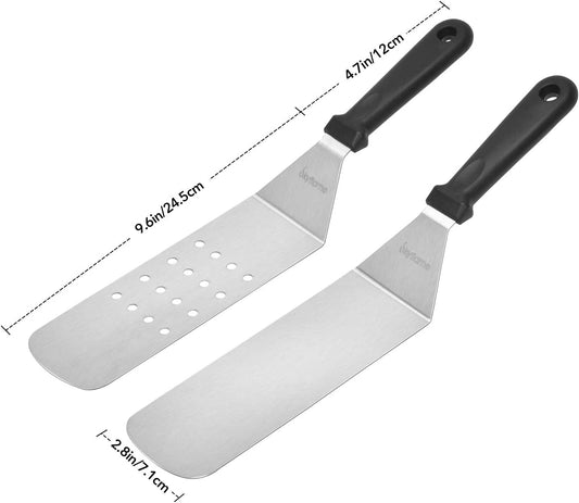 Skyflame 3 Piece Griddle Accessories Kit, Stainless Steel Professional Long BBQ Grill Spatula/Turner & Scraper Set for Flat Top Grill Hibachi Camping Cooking