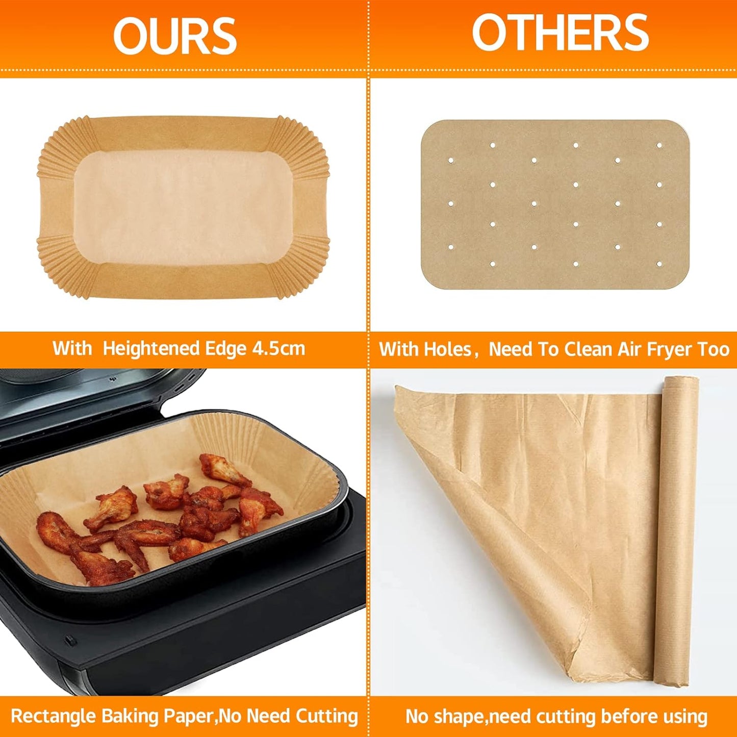 Air Fryer Liners Ninja Foodi Grill Xl Accessories for Ninja Smart Xl Air Fryer, 125Pcs Air Fryer Disposable Paper Liner for Ninja FG551 6-In-1 Grill Parchment Paper Rectangular Air Fryer Accessories