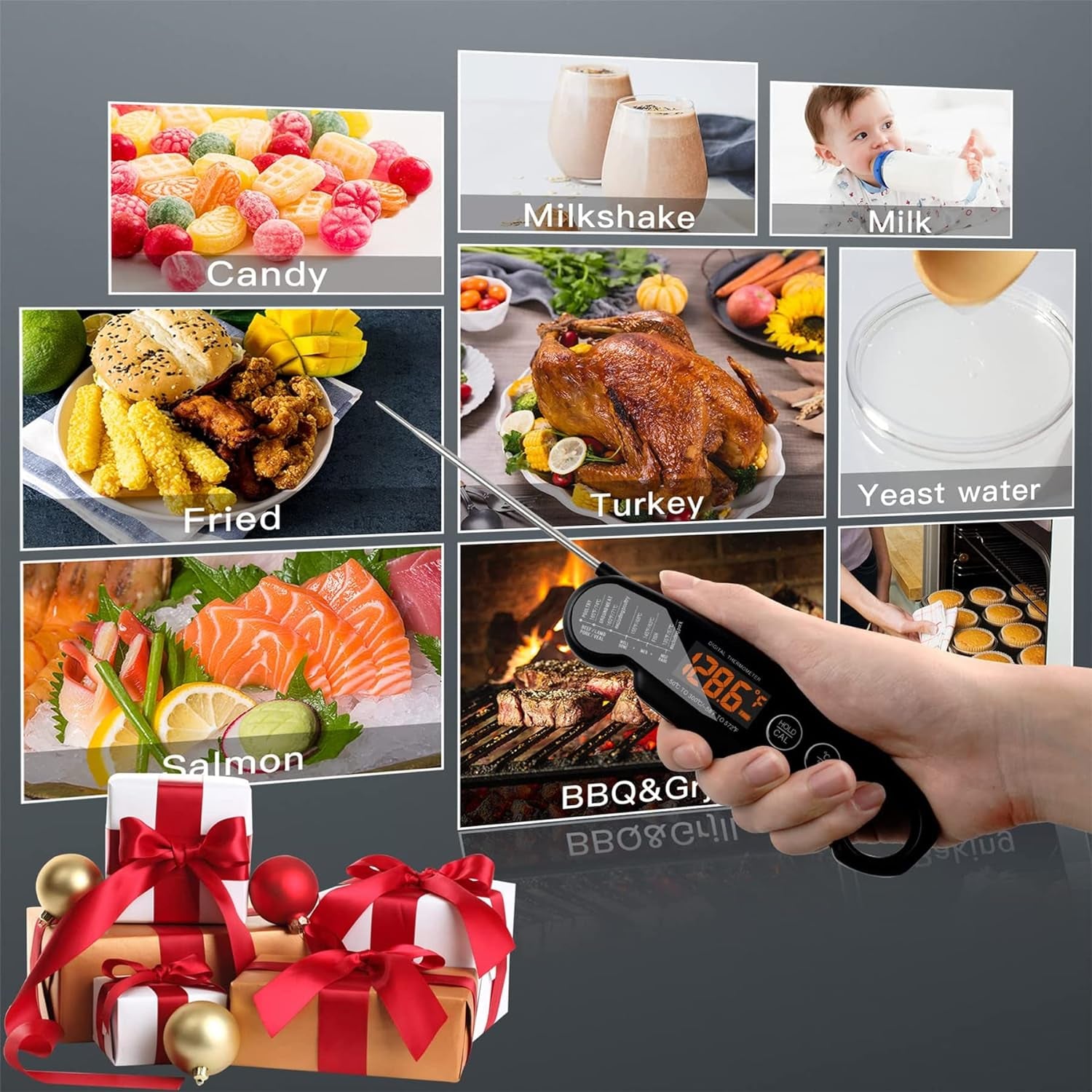 Digital Meat Thermometer,  Rechargeable Instant Read Food Thermometer with Backlight & Calibration, Auto On/Off, Waterproof Cooking Thermometer for Meat, Liquid, Deep Fry, Baking, Oven, BBQ