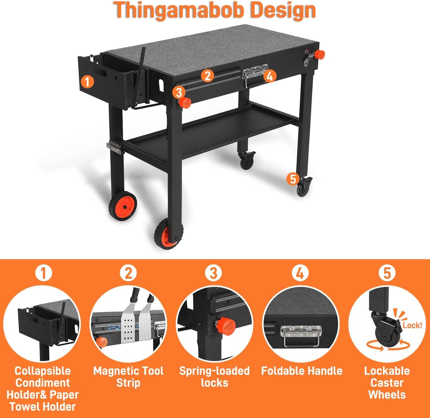 Jirichmi Outdoor Grill Table,Blackstone Griddle Stand,Bbq Prep Table with Wheels and Seasoning Tray,Universal Grill Cart Fit 17 Inch or 22 Inch Griddle,Folds Flat Quickly Ninja Grill Stand