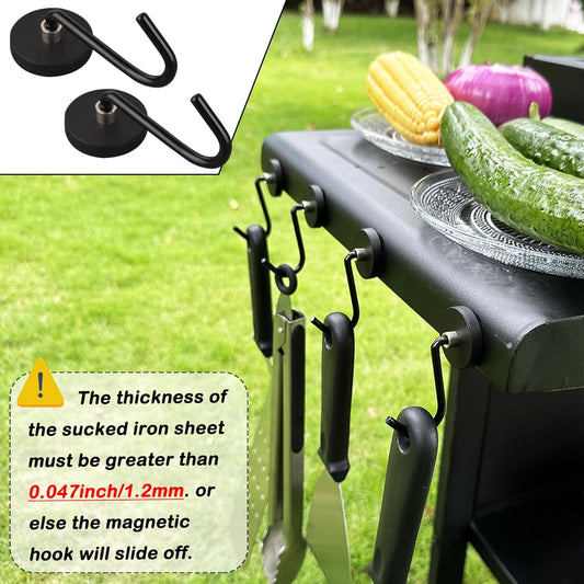 SKNOOY 4 Pack Heavy Duty Magnetic Grill Hooks, Magnet Hooks for Grill Utensils, Rust Proof Outdoor Magnetic Tools Hangers, Powerful Magnetic Hooks for BBQ Tools Refrigerator Locker Kitchen Office