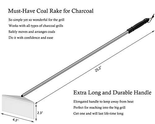 POLIGO Charcoal Grill Ash Rake Hoe for Fireplace Wood Stove Pizza Oven, Stainless Steel BBQ Cleaner Poker Scraper, Elongated Cleaning Tool Accessories for Smoker, Ceramic, Kamado, Vision Grills