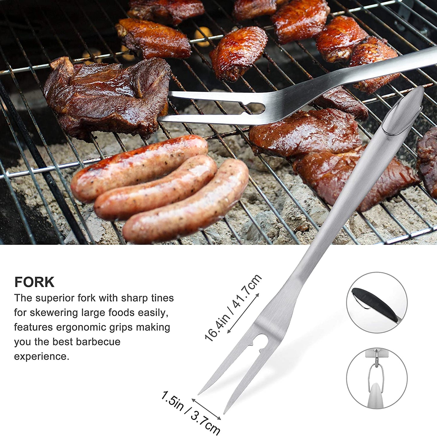 8PCS Heavy Duty BBQ Grill Tools Set with Extra Thick Stainless Steel Spatula, Fork, Tongs & Cleaning Brush - Complete Barbecue Accessories Kit with Portable Bag - Perfect Grill Gifts for Men