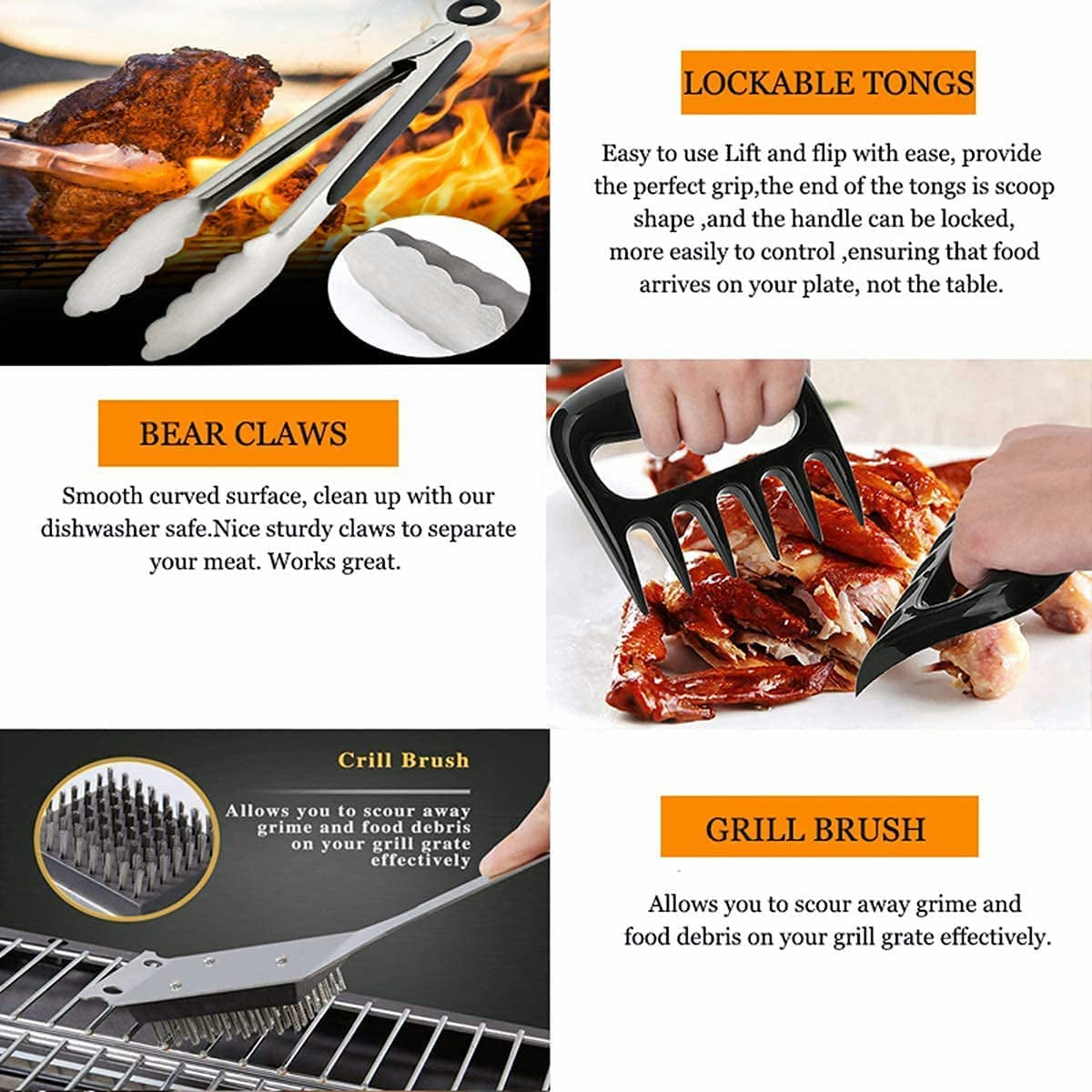 Grill Utensils Set,Bbq Grilling Accessories, Grill Set Gifts for Men Grill Tools, Barbeque with Apron, Stainless Steel Grill Kit Set Gifts for Men or Dad (Style 1)
