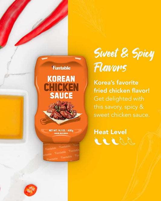 Funtable Delicious Korean Chicken Sauce (14.1Oz, Pack of 1) - Authentic Korean Flavor, Low-Calorie Sticky & Tangy Sauce. Ideal for Fried Chicken, Nuggets, Dipping & More