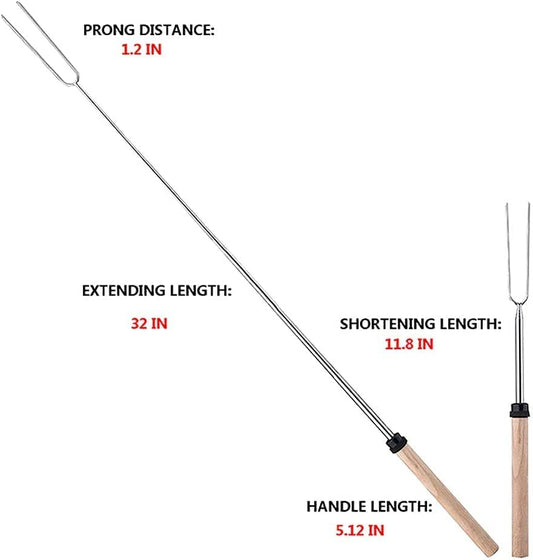 8Pack Marshmallow Roasting Sticks Extendable 32Inch Long Metal Barbecue Skewers for Grilling Set,Telescoping Smores BBQ Forks, Fire Pit Sticks for Hot Dogs,Camping,Bonfire