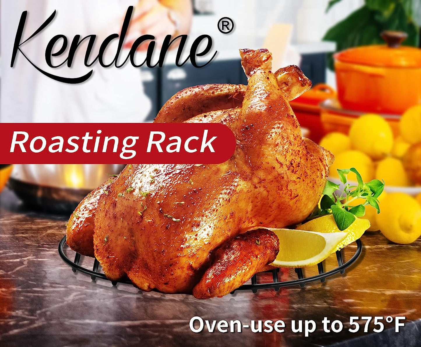 Roasting Rack with Integrated Feet, Cooling Drying Rack Kitchen Rack with Enameled Coating, PTFE Free, Great for Cooking, Roasting, Drying, Grilling, 12Inch*8.5Inch by KENDANE