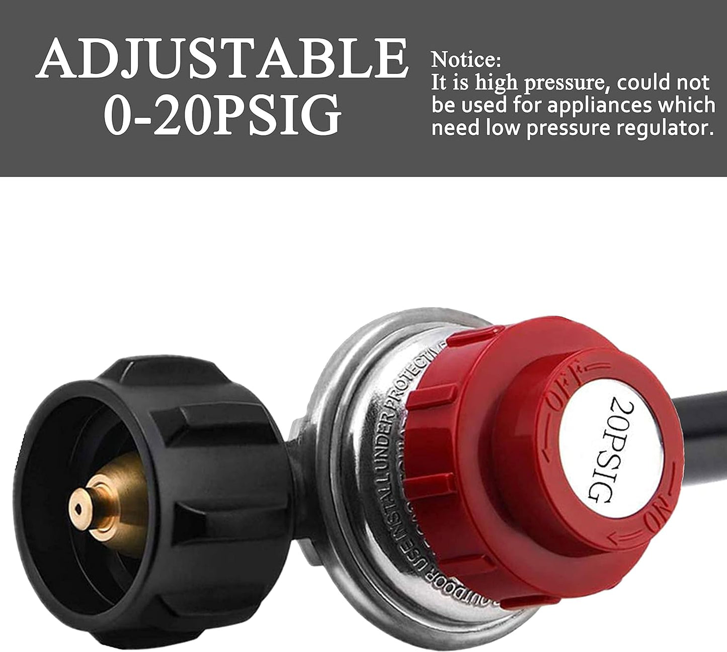 "8FT High Pressure Propane Hose with Adjustable Regulator - Ideal for Outdoor Grill Gas Fitting, Grill, Burner, Fryer, and Cooker - 0-20 PSI - 3/8" Flare X 1/8" NPT Male"