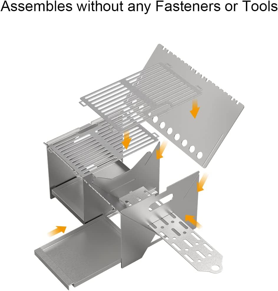 Ajinteby Portable Fire Pits for Wood Burning, Campfire Grill Firepit and Detachable Grill for Picnic, Backyard and Garden BBQ, Heavy Duty Stainless Steel Outdoor Heating, Bonfire and Picnic White