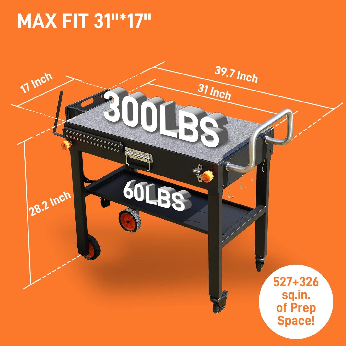 Jirichmi Outdoor Grill Table,Blackstone Griddle Stand,Bbq Prep Table with Wheels and Seasoning Tray,Universal Grill Cart Fit 17 Inch or 22 Inch Griddle,Folds Flat Quickly Ninja Grill Stand