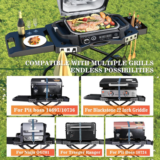 Portable Grill Cart for Ninja Woodfire Grill OG700 Series, Folding Outdoor Grill Stand for Ninja OG701, Pit Boss 10697/10724, 22" Blackstone,Traeger Ranger Griddle with Table Shelf and Basket