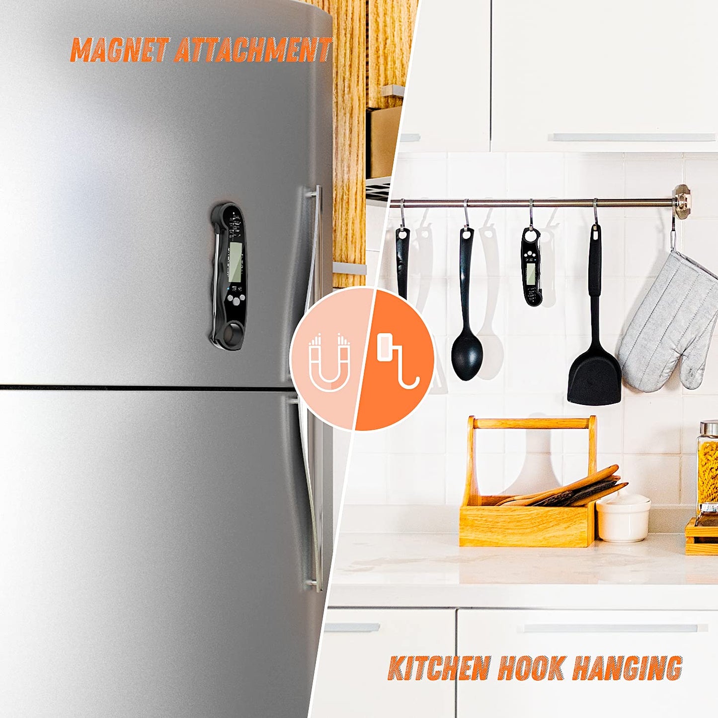 Instant Read Meat Thermometer for Grill and Cooking, Fast & Precise Digital Food Thermometer with Backlight, Magnet, Calibration, and Foldable Probe for Kitchen, Outdoor Grilling and BBQ!…