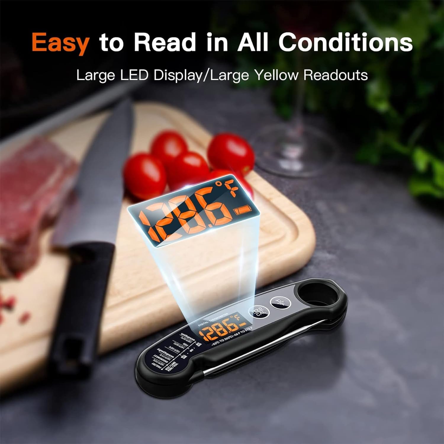 Digital Meat Thermometer,  Rechargeable Instant Read Food Thermometer with Backlight & Calibration, Auto On/Off, Waterproof Cooking Thermometer for Meat, Liquid, Deep Fry, Baking, Oven, BBQ
