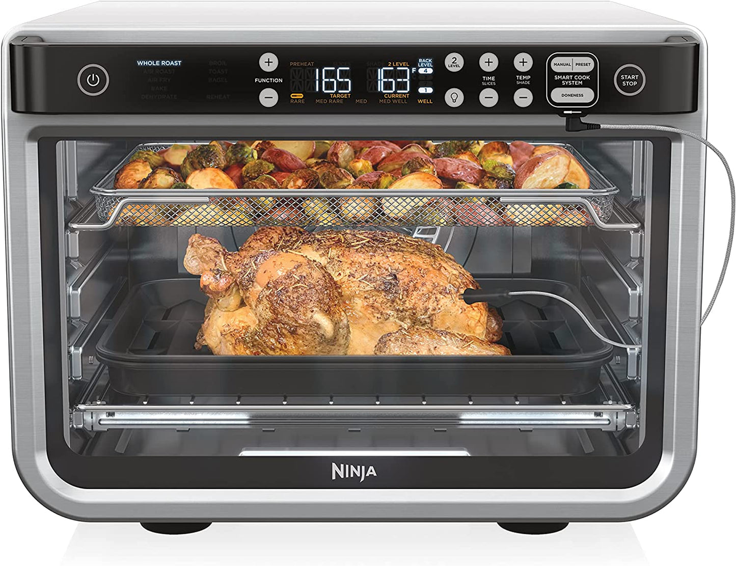 DT251 Foodi 10-In-1 Smart XL Air Fry Oven, Bake, Broil, Toast, Roast, Digital Toaster, Thermometer, True Surround Convection up to 450°F, Includes 6 Trays & Recipe Guide, Silver