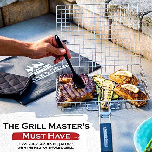 Grill Basket, Barbecue BBQ Grilling Basket, Stainless Steel Large Folding Grilling baskets With Handle, Portable Outdoor Camping BBQ Rack for Shrimp, Vegetables, Barbeque Griller Cooking Accessories