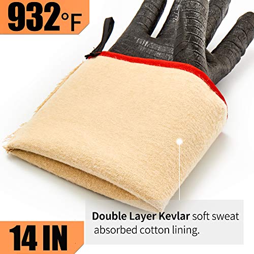 RAPICCA BBQ Grill Oven Gloves 14 Inches,932℉,Heat Resistant-Smoker, Cooking Barbecue Gloves, for Handling Heat Food Right on Your Fryer,Grill, Waterproof, Fireproof, Oil Resistant Neoprene Coating