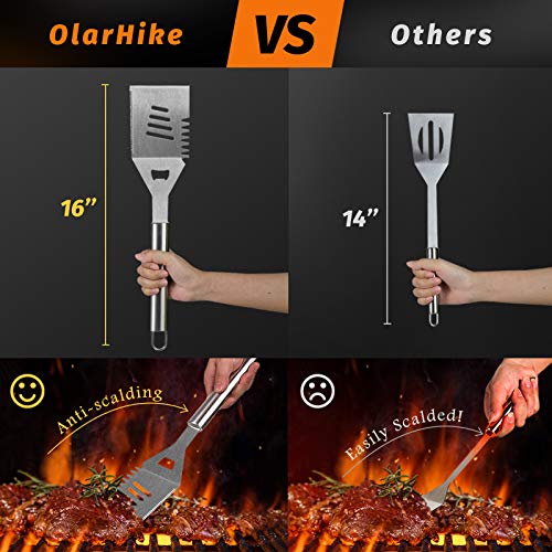 OlarHike Grilling Accessories BBQ Grill Tools Set, 25PCS Stainless Steel Grilling Kit for Smoker, Camping, Kitchen, Barbecue Utensil Gifts for Men Women with Thermometer and Meat Injector