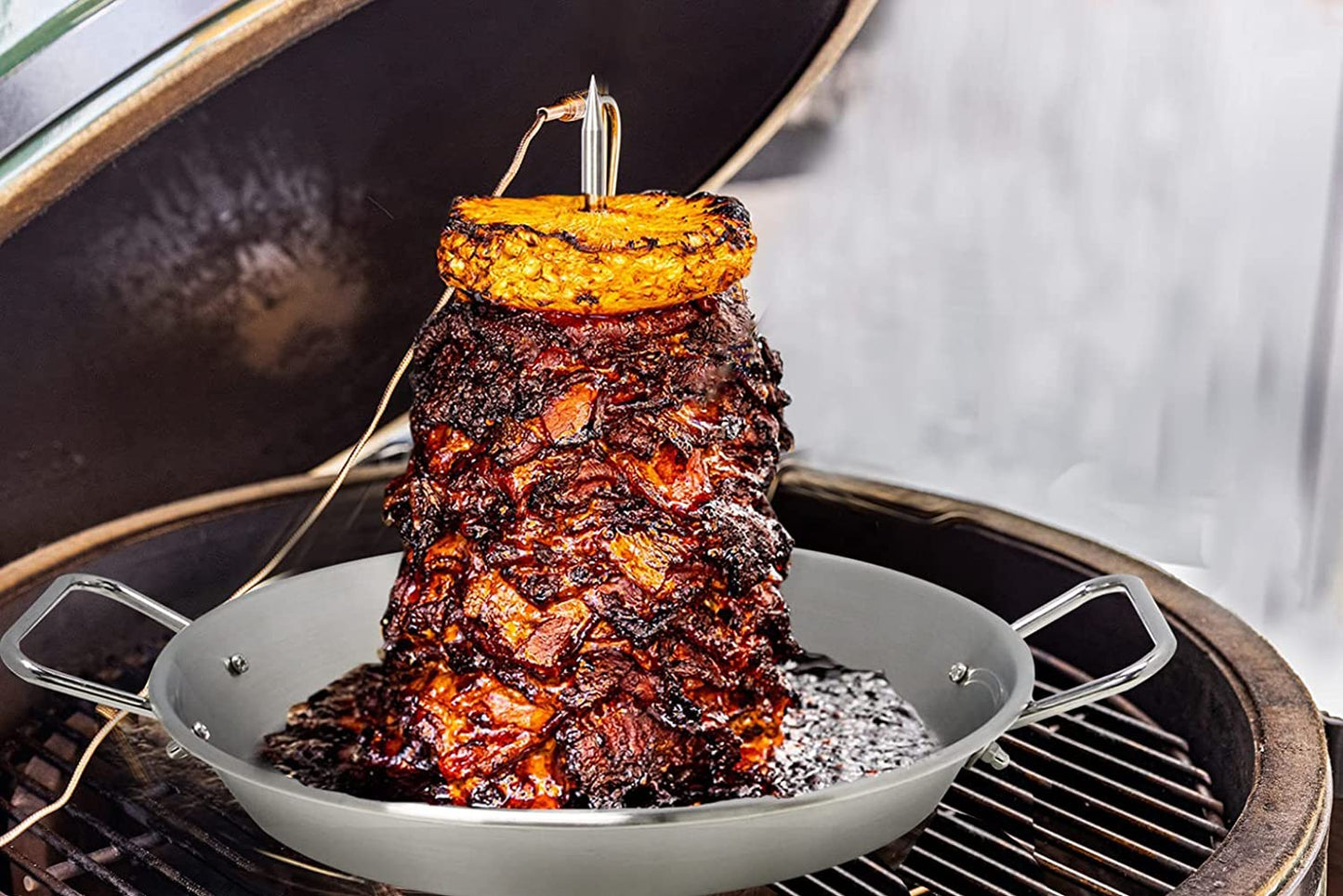 BBQ Vertical Skewer Al Pastor Skewer for Grill, Brazilian Skewers El Pastor Spit Hack,Great for Home Made Tacos Al Pastor, Shawarma, Brazilian Churrasco,Stainless Steel,With 8 Inch & 10 Inch Stick