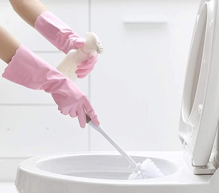 2 Pack Reusable Cleaning Gloves Latex Free - Dishwashing Gloves with Cotton Flock Liner and Embossed Palm - Waterproof Household Gloves for Laundry, Gardening(M)