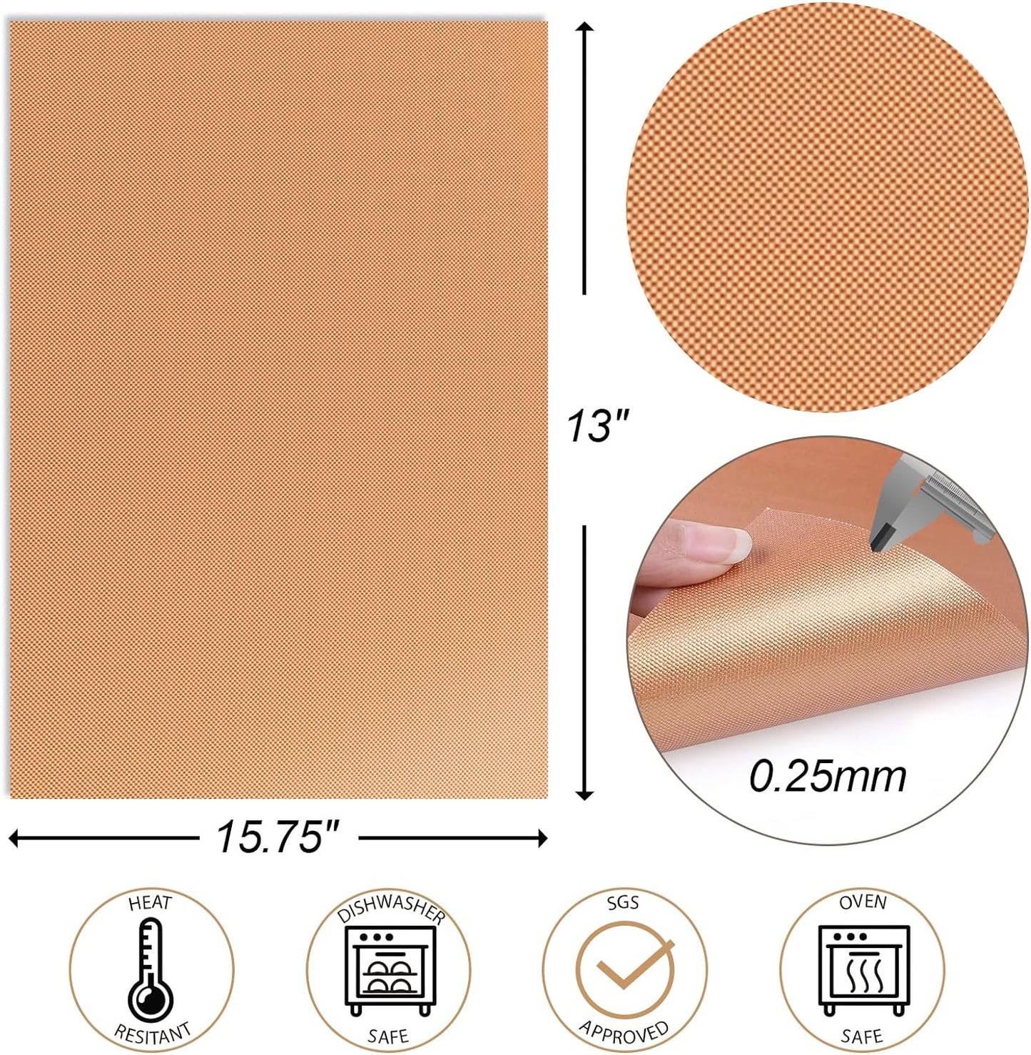 Copper Grill Mats for Outdoor Grill, Set of 6 Heavy Duty Grill Mats, Non Stick BBQ Grill Mats & Baking Mats, Resuable and Easy to Clean, Works on Gas Charcoal and Electric BBQ-15.75 X 13 Inch