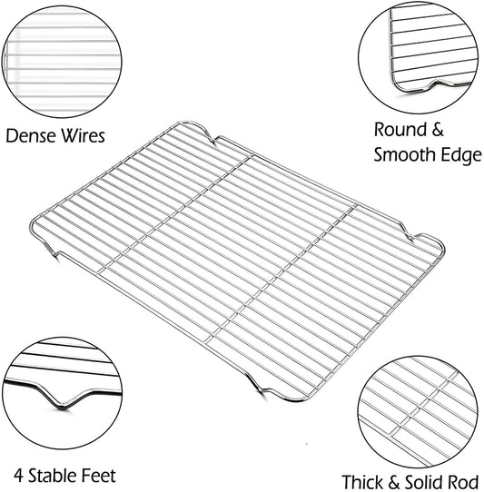Baking Rack Cooking Rack Set of 2-16.6''X11.6'', P&P CHEF Stainless Steel Wire Cooling Drying Roasting Rack, Fits Half Sheet Cookie Pans, Commercial Quality, Oven & Dishwasher Safe