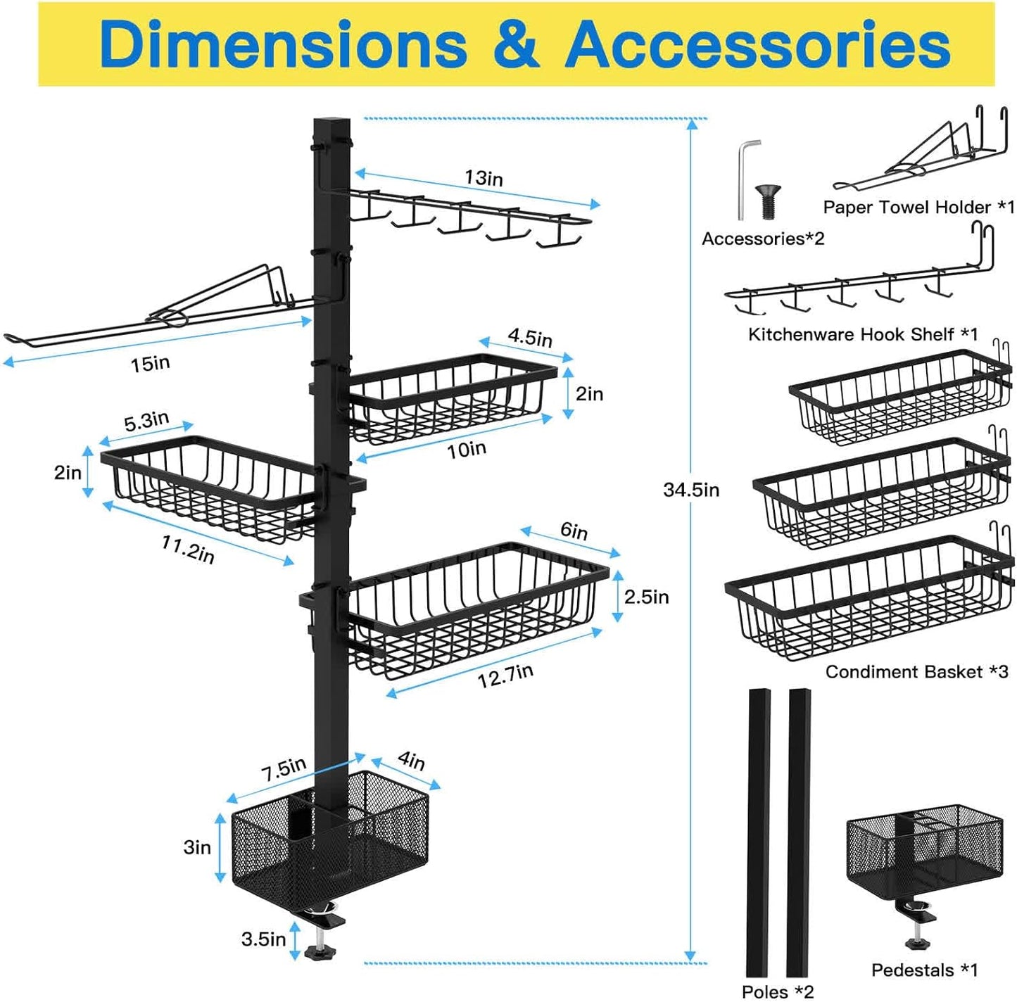 CONCONS Grill Caddy, BBQ Outdoor Kitchen Accessories for Camper, Barbeque Grill Accessories, Camping Kitchen, Barbeque Caddy for Outdoor Grill, Picnic Caddy, Outdoor Utensil Caddy, Paper Towel Holder