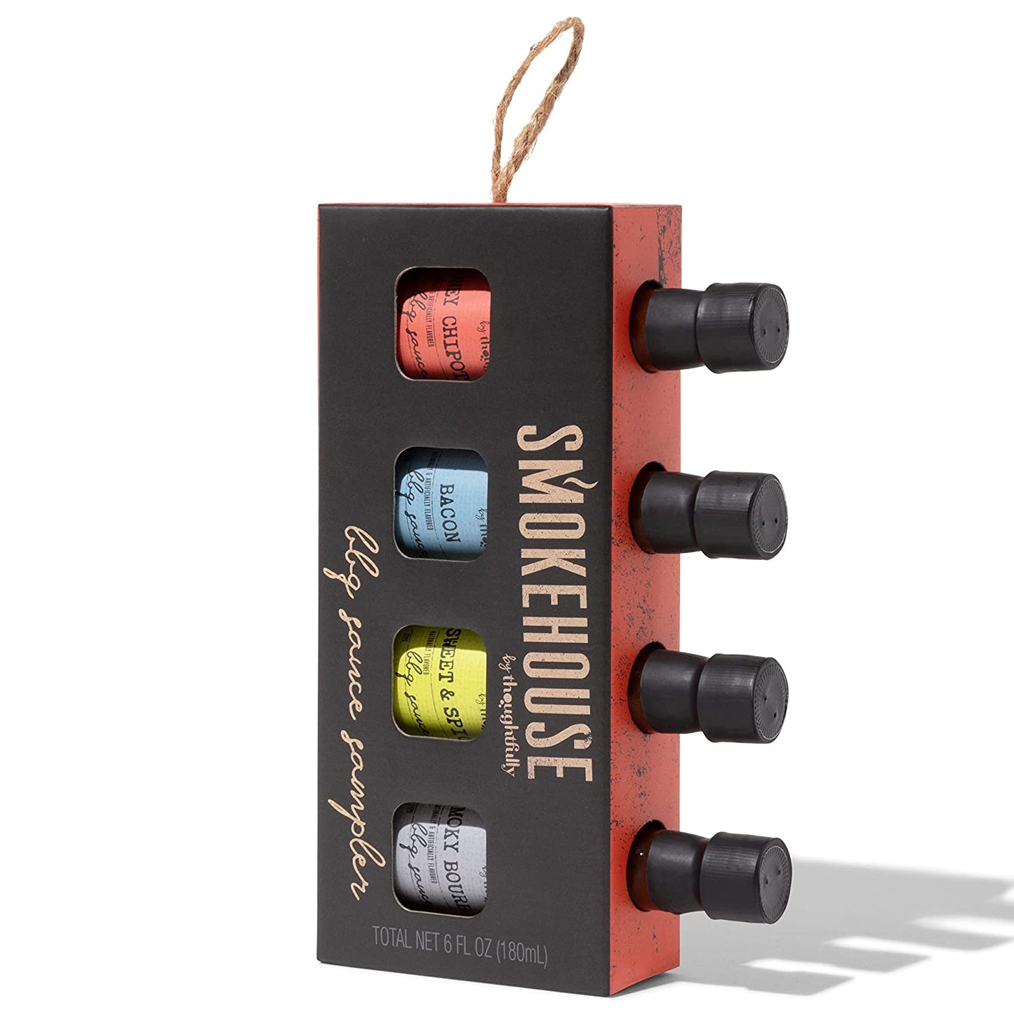 Smokehouse by Thoughtfully, Gourmet BBQ Sauce Sampler Set, Vegan and Vegetarian, Flavors Include Honey Chipotle, Smoky Bourbon, Sweet and Spicy, and Bacon BBQ Sauce, Pack of 4